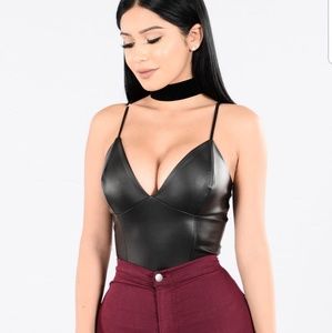 Black Faux Leather Bodysuit